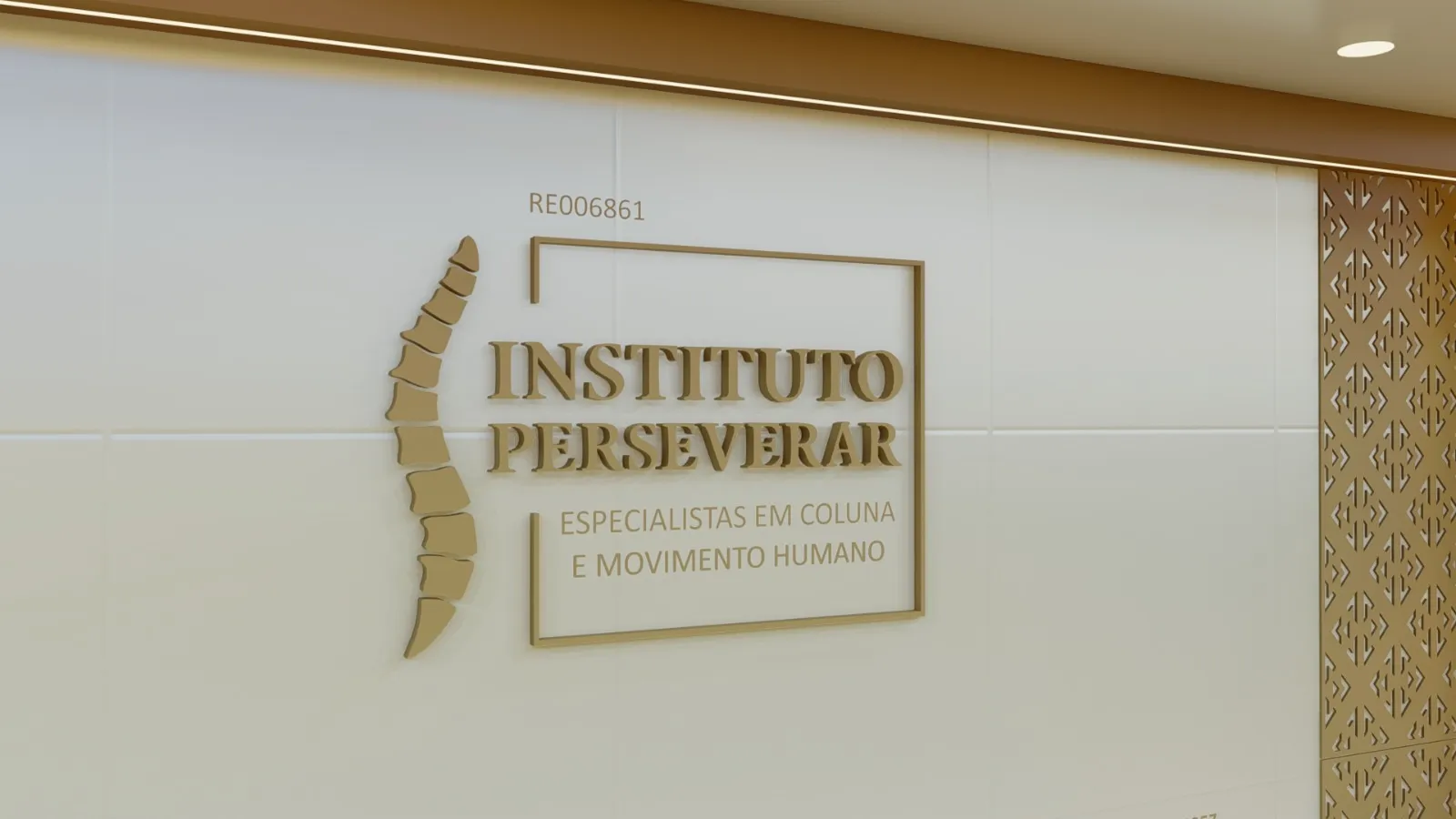 Recepção do Instituto Perseverar com logo dourado iluminado